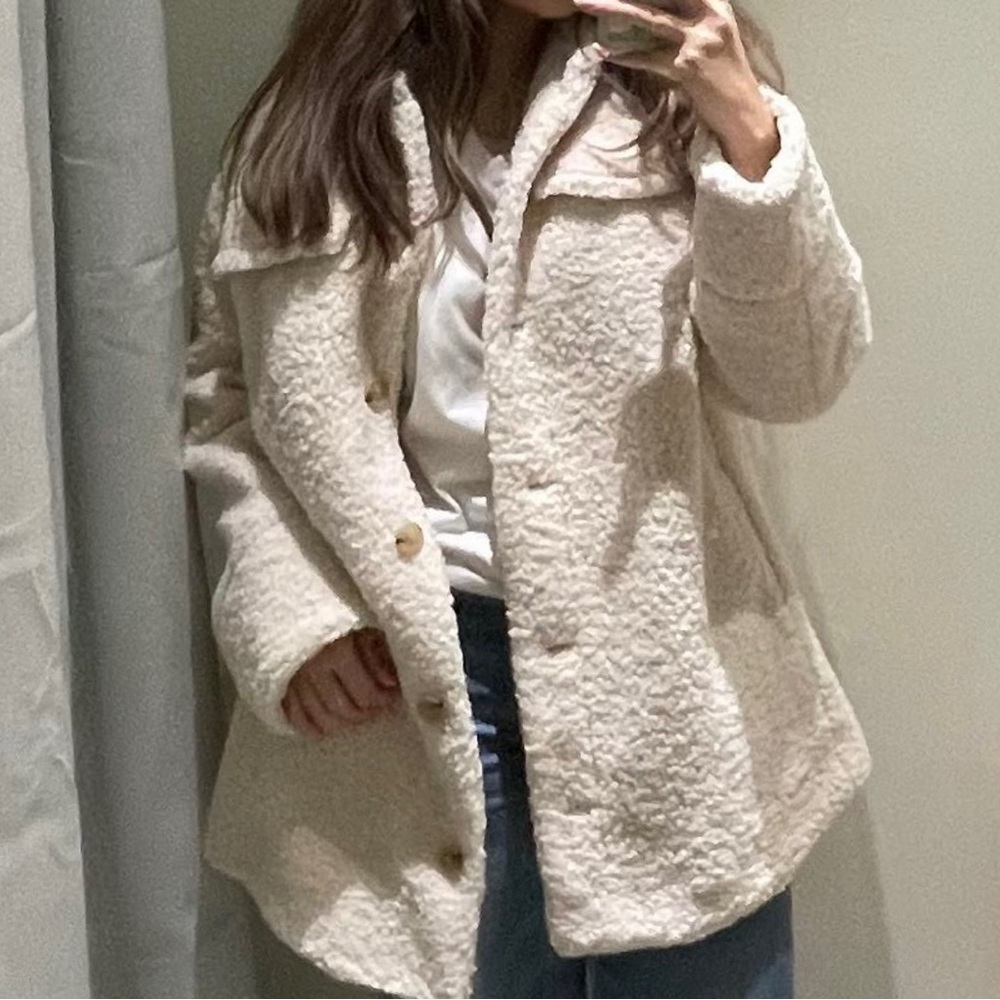 Vince Textured Faux Fur Jacket in Beige